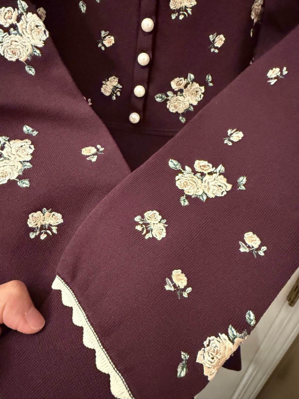 Sandro Floral Embroidered Coatigan - Burgundy - Picture 4 of 5